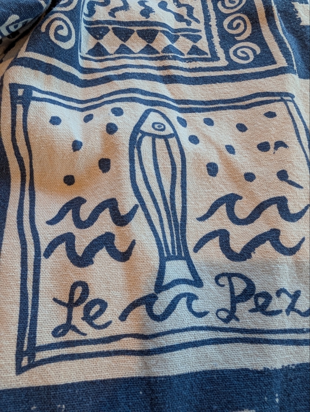 Blue & White Printed Linen Pull On Pants - Blue Bandana Geo Sardines Fish - Picture 6 of 11